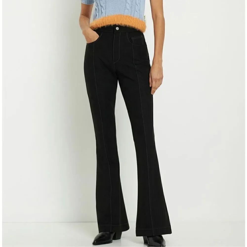 ANDERSSON BELL - Renee Faux Suede Black Flare Pants size 40